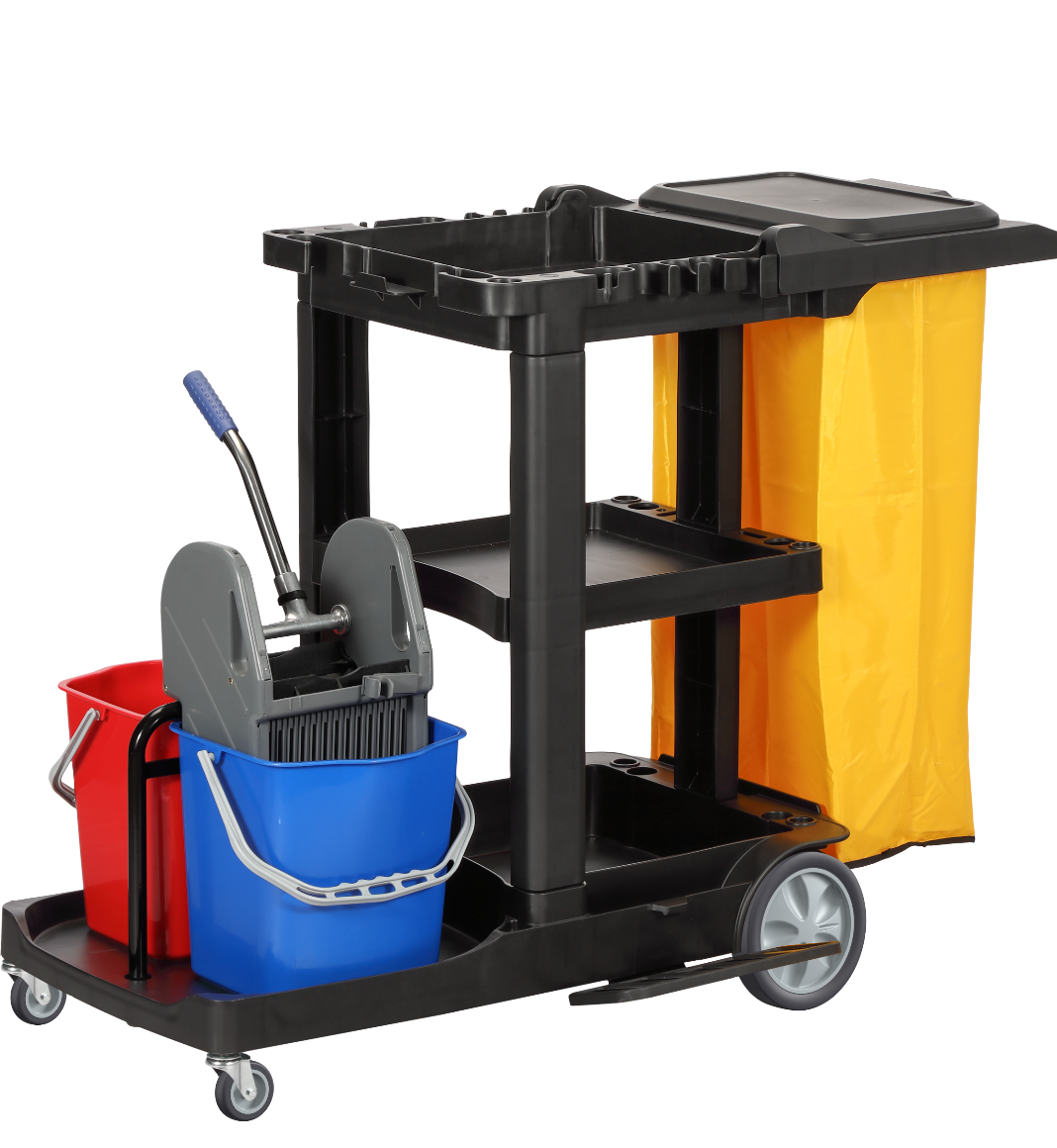 عربة تنظيف تجارية باربع عجلات مع حقيبه